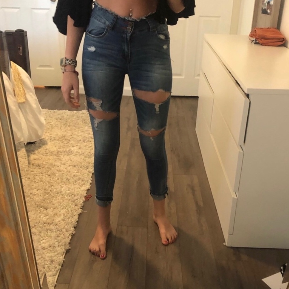 distressed high waisted jeans